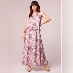 NWT Band of the Free Gypsy Flowy Purple Lightweight Paisley Tiered Maxi Dress M
